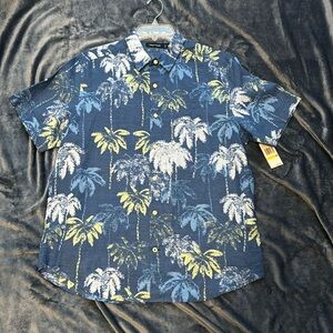 Nautica Linen Cotton Short Sleeve Short Sleeve Floral Print Shirt